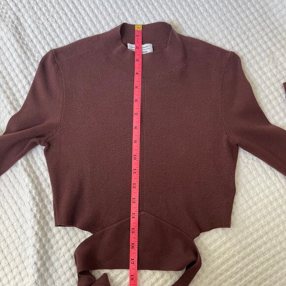 & Other Stories Brown Cropped Lace Up Mock Neck Sweater Top (Small) - Picture 10 of 10